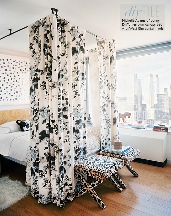 lonny magazine canopy bed curtain rod ceiling