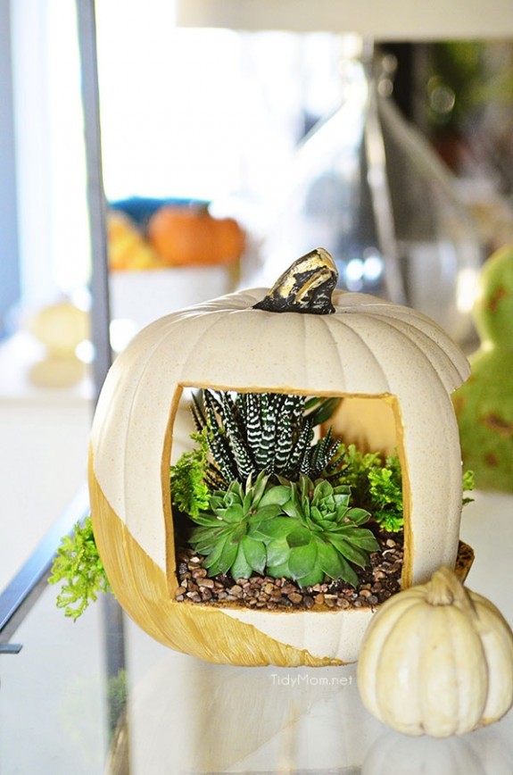 Easy & Elegant Faux Pumpkin planter tutorial at TidyMom.net